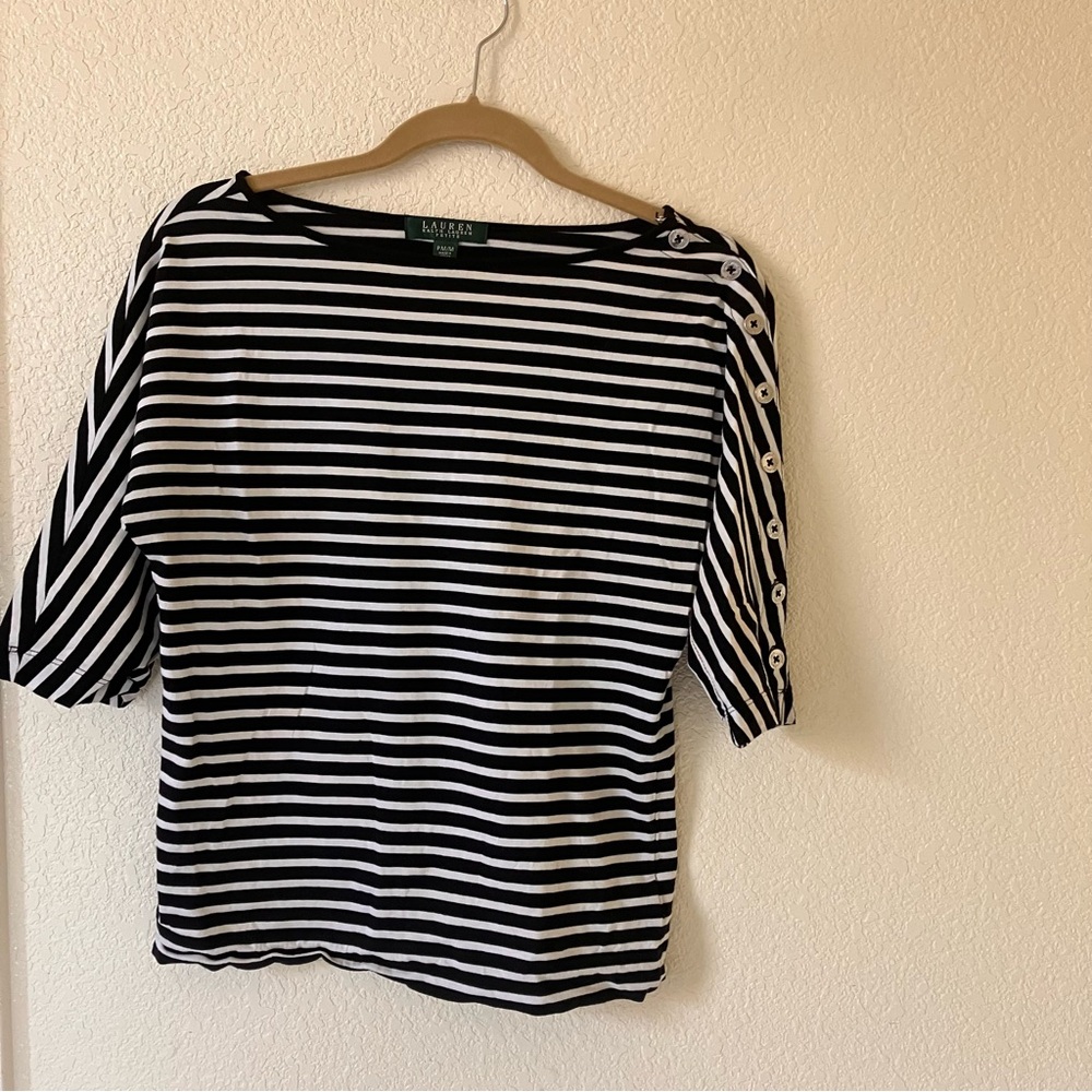 Lauren Ralph Lauren Black and White Striped Top PM used good condition